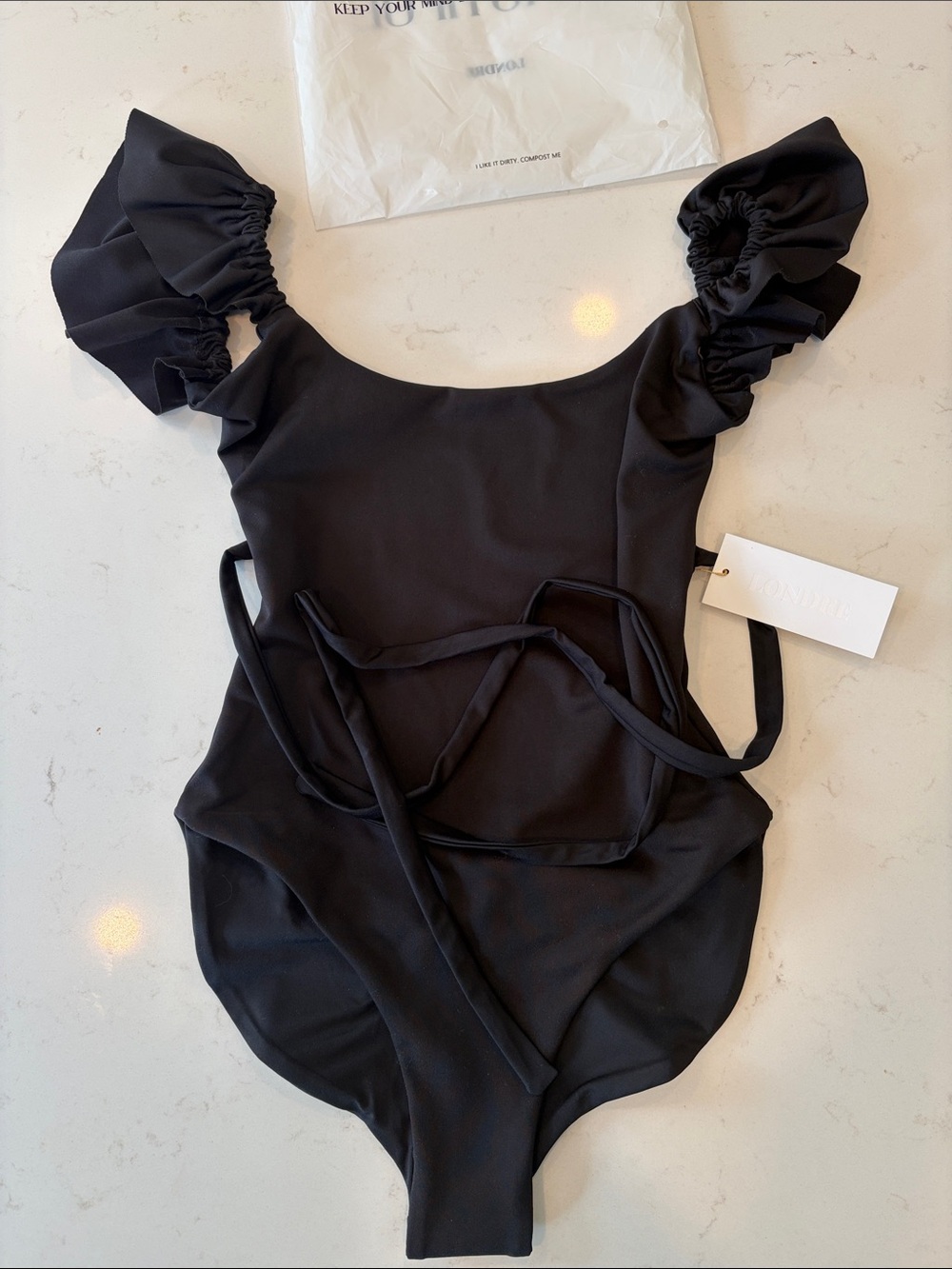 Black Ruffle-Sleeve One-Piece Swimsuit